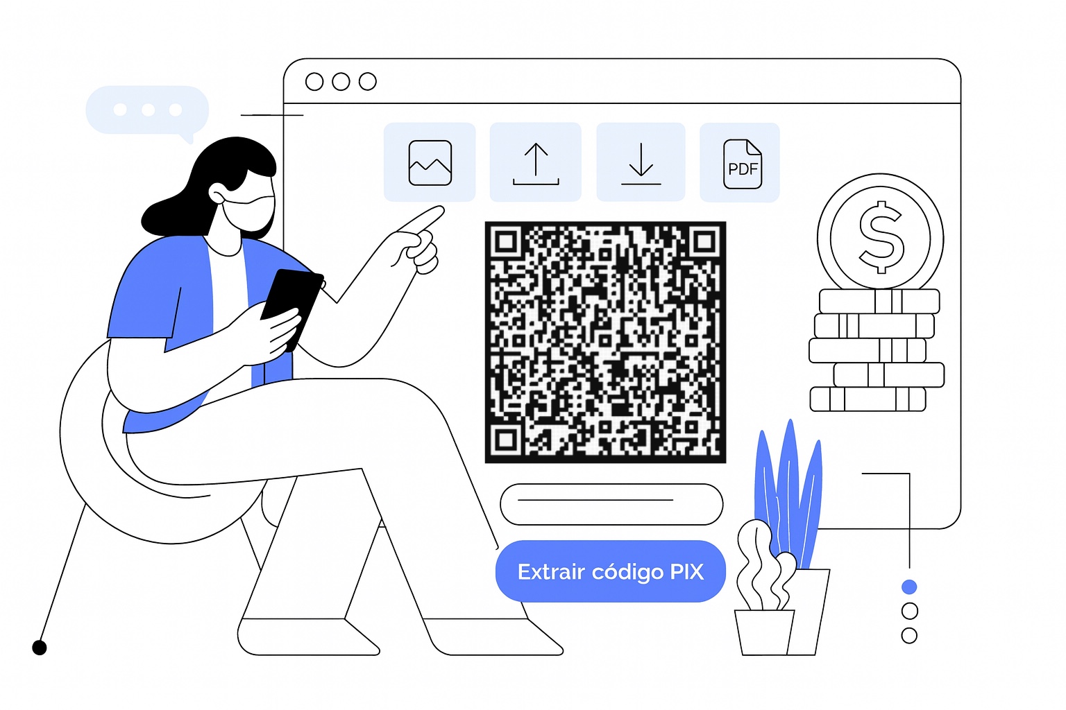 Pessoa usando o celular para converter um QR Code Pix em Pix Copia e Cola